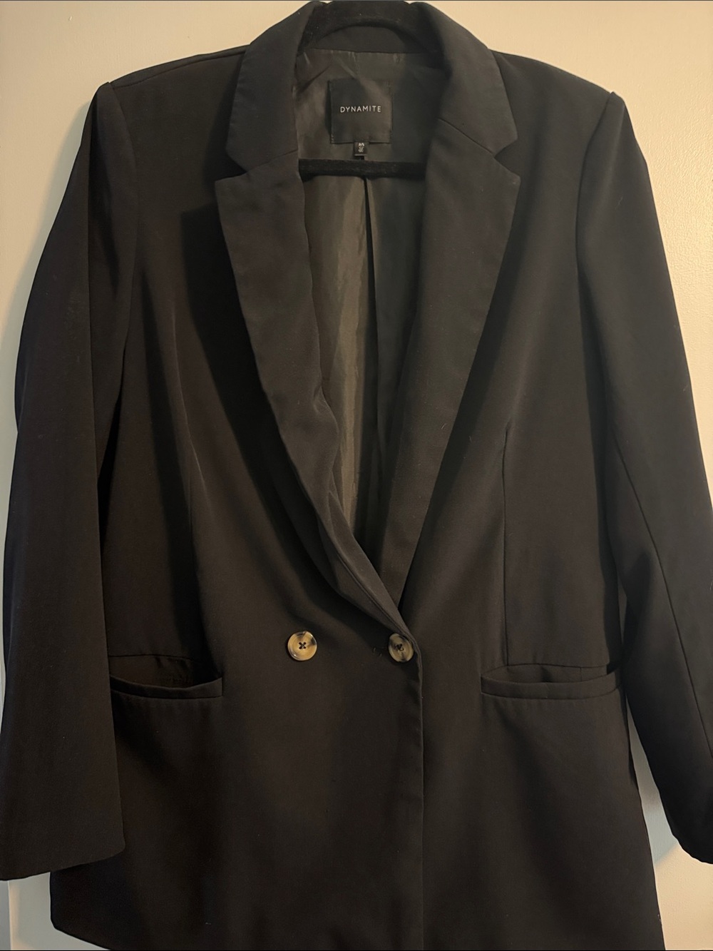 Dynamite Black Double-Breasted Blazer with Gold Buttons